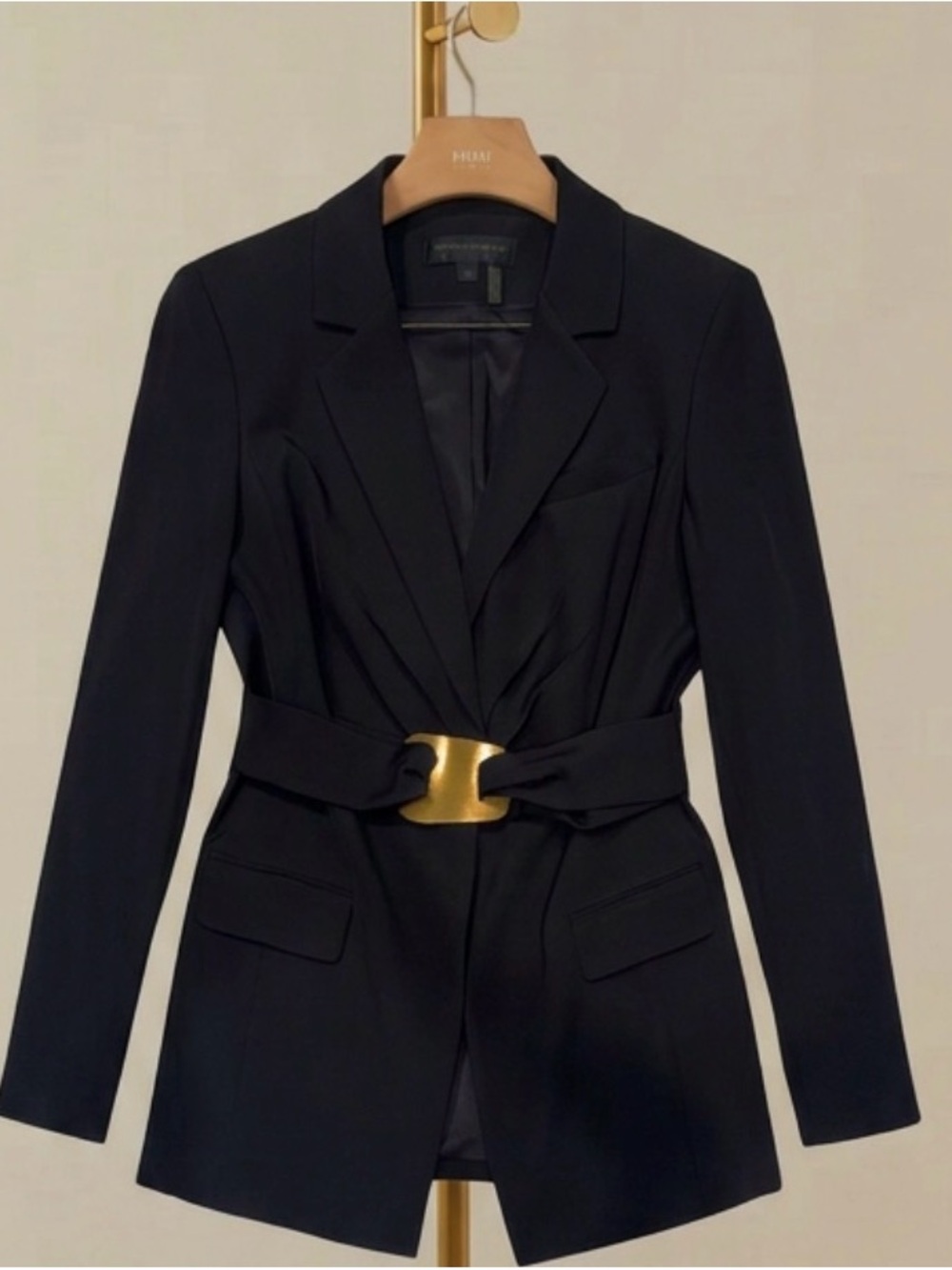 Donna Karan Black Belted Women's Blazer with Gold Buckle